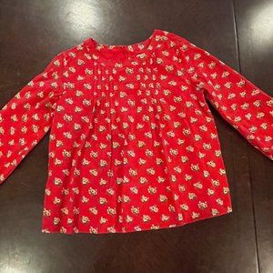 GAP Kids Adorable Red Flowers Prairie Pin Tucked Red Shirt Lined size L